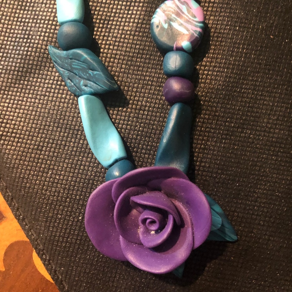 Flower necklace fimo clay stunning color Exquisite